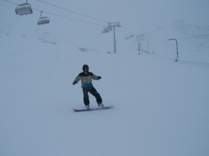 Nath carving in a blizzard