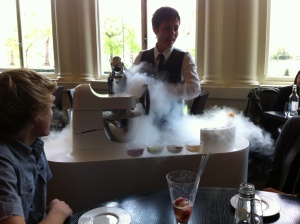 Making ice cream at our table using liquid nitrogen!