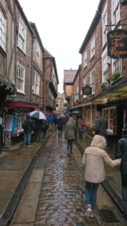 The Shambles, an area of medieval streets in York with overhanging half-timbered houses.